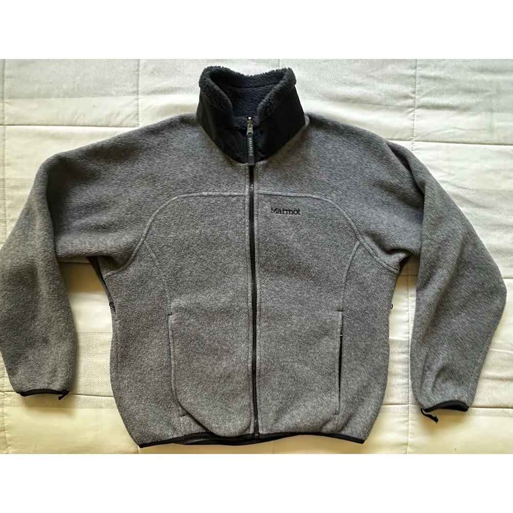 VTG Marmot Lander Polartec Fleece Jacket Mens M/L Gray Black Y2K Gorpcore